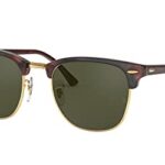 Ray-Ban RB3016 Clubmaster Square Sunglasses, Mock Tortoise On Gold/G-15 Green, 51 mm