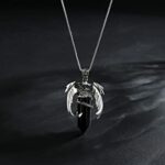 XIANNVXI Vintage Dragon Necklace for Men Women Black Obsidian Crystal Healing Stone Necklace Cool Simple Retro Natural Reiki Spirtural Witch Gemstone Pendant Jewelry