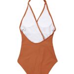 Womens Vintage Retro One-Piece Swimsuit High Waist Swimwear Bathing Suit Brown S