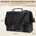 Messenger Bag for Men 15.6 inch Vintage Leather Waterproof Laptop Briefcase for Men Large Computer Laptop Bag Leather Satchel Bag Retro Shoulder Bag for Office Business Travel College, Black