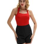 Women’s Vintage Shorts High Waist Buttons Front Short Pants Black, Large