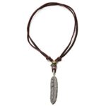 COOLSTEELANDBEYOND Retro Style Feather Pendant Unisex Necklace for Mens Womens with Adjustable Brown Leather Cord