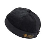 Men Women Vintage Style Brimless Docker Cap Solid Color Adjustable Leather Buckle Skullcap Beanie Cuffed Hat