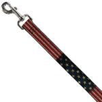 Buckle-Down Pet Leash – Vintage US Flag Stretch – 6 Feet Long – 1.5″ Wide