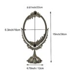 Feyarl Metal Vintage Makeup Mirror Tabletop Oval Cosmtic Mirror Double Sided Swivel Mirror with Embossed Frame Stand Base Decorative Elegent Retro Mirror for Dresser Counter Display Birthday Gift
