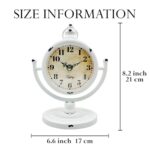 TRYLTRY Vintage White Metal Table Clock?Battery Operated Decorative Silent Non-Ticking?Table Desk Shelf Clocks for Living Room Decor-White