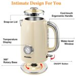 KitchMix Electric Kettle,1.7L Stainless Steel Tea Kettle with Thermometer,1500W Cordless Water Boiler with LED Indicator, Auto Shut-Off & Boil-Dry, Cool Touch Handle, BPA Free – Retro Beige