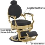 BarberPub Vintage Barber Chair All Purpose Hydraulic Recline, Heavy Duty Metal Frame Retro Salon Beauty Spa Equipment 8857 (Gold Frame & Black Leather)