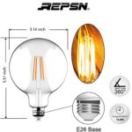 REPSN G95 Vintage LED Filament Bulb 8W Vintage Edison Light Bulb Long Filament Vintage LED Light,G30/G95 Globe,E26,Amber Glass,Warm White 2700K,8W(60W Equivalent) Non-dimmable,Pack of 1