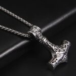 Mjolnir Necklace for Men Viking Thor’s Hammer Stainless Steel Talisman Jewelry Viking Amulet Thor Norse Mjolnir Pendant Handmade Necklace Rune Amulet noridc Vintage Jewelry Viking Gift for Men