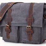 Sechunk Vintage Military Leather Canvas Laptop Bag Messenger Bags Large (Large-17‘’, Grey)
