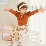 Kislio Newborn Baby Girls Clothes Ribbed Ruffled Romper+Floral Pants+Headband Infant Outfit Set