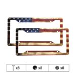 Retro American Flag License Plate Frames Vintage American Flag Fashionable Car Tag Holders Aluminum Composite Colorful Design License Plate Frame 4 Holes 4 Screws 2 PCS Set