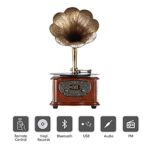 LuguLake Record Player Retro Turntable All in One Vintage Phonograph Nostalgic Gramophone for LP with Copper Horn, Built-in Speaker 3.5mm Aux-in/USB