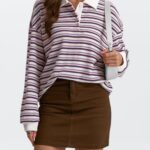Trendy Queen Womens Oversized Sweatshirt Polo Striped Shirt Tops Y2k Old Money 90s 80s 70s Vintage Tees Fall Fashion Cute Teen Girls Long Sleeve Pullover 2025 Clothes Outfits