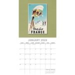 2024 Square Wall Calendar, Vintage Skiing Posters, 16-Month Arts & Antiques Theme with 180 Reminder Stickers (12×12 In)