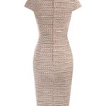 Women Retro Vintage Cap Sleeve Plaid Midi Wiggle Tweed Pencil Dress for Wedding Large