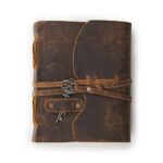 LEATHER VILLAGE Vintage Leather Journal – 200 Handmade Vintage Deckle Edge Paper – Leather bound Journal For Women Men – Vintage Key Closure – Book of Shadows – Cappuccuno Brown – 10X7 inches