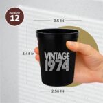 Vintage 1974 50th Birthday Cups 16oz – 50th Birthday Glasses Set of 12 Black Cups, 50th Birthday Decorations for Man & Woman, Perfect Favors For Guests, 50th Wedding Anniversary Party Supplies
