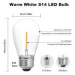 SUNTHIN 50 Pack Dimmable 1W S14 Replacement LED Bulbs, 2200K Warm White Waterproof Outdoor String Lights Vintage LED Filament Bulb, Shatterproof E26 Screw Base Edison LED Light Bulbs