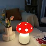 Mushroom lamp for Bedroom Night Light Glass Vintage Retro Funky Cute Lamp Small Mushroom Lamps for Bedrooms Bedside Bed Side Table Nightstand Desk Aesthetic Cottagecore Vintage 70s Room Decor (RED)