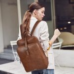 CLUCI Womens Backpack Purse Leather 15.6 Inch Laptop Travel Business Vintage Large Shoulder Bags Two-tone Brown