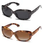 SOJOS Vintage Square Sunglasses for Women Polarized UV Protection Havana Frame SJ2111 Tortoise+Black Tortoise (2 Pairs of Sunglasses)