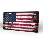 HANGWWZQ Grunge USA Flag Vintage American Flag License Plate Cover Decorative Car Front License Plate Novelty Aluminum Car Plate Vanity Tag 6×12 Inch – 4 Holes