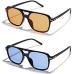 VANLINKER Retro Vintage 70s sunglasses for women men 2 Pack Blue + Yellow