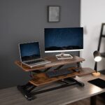 VIVO 32 inch Desk Converter, K Series, Height Adjustable Sit to Stand Riser, Dual Monitor and Laptop Workstation with Wide Keyboard Tray, Rustic Vintage Brown Top, Black Frame, DESK-V000KN