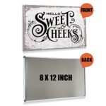 Retro Hello Sweet heeks Bathroom Metal Tin Sign Wall Decor – Vintage Bathroom Quote Tin Sign for Toilet Restroom Home Decor Gifts