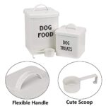 Pethiy Dog Food and Treats Containers Set with Scoop for Dogs-Vintage White Powder-Coated Carbon Steel – Tight Fitting Lids – Storage Canister Tins Small-White
