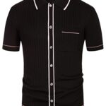 Mens Vintage Polo Shirts Casual Knit Short Sleeve Golf Polos Black M