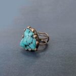 Turquoise Ring, Irregular Simulated Raw Turquoise Western Rings for Women Adjustable, Unisex Bronze Plated Chunky Gemstone Vintage Jewelry for Mens Turquoise Ring (Turquoise-Bronze)