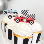 12PCS Vintage Racing Checkered Flag Cupcake Toppers – Racing Themed Birthday Party or Baby Shower Cupcake Toppers, Buggy Party Decorations, Party Birthday Decorations Cocktails Fruit Sticks Toothpick Racing Cupcake Toppers
