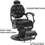 BarberPub Heavy Duty Metal Vintage Barber Chair All Purpose Hydraulic Recline Salon Beauty Spa Chair Styling Equipment 2933 (All Black)