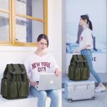 Bluboon Casual Vintage Backpack Women College Laptop Bookbag Teens Travel Rucksack 15.6Inch Bag with Charge Port for Work (Army Green)