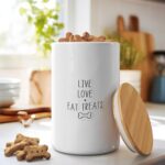 Barnyard Designs Dog Food Storage Container Large | Metal Airtight Pet Food Containers with Lid, Rustic Farmhouse Dog Food Container Holder for Cookies, Biscuits, and Snacks, White, 5.25″ x 9″