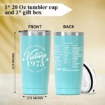 50th Birthday Gifts Tumbler Cup For Men Women, 1973 50 Years Old Birthday Gifts For Friends, Vintage Double Sided Printed Vacuum Insulated Stainless Steel Leak Proof Tumbler Cup Gifts (blue-A01)