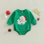 AEEMCEM Baby Girl Boy Christmas Outfit Santa Sweatshirt Romper Oversized Onesie Long Sleeve Outfit Fall Winter Clothes (Santa Green, 18-24 Months)