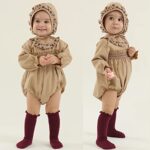 KOGWER Baby Girl Clothes 12-18 Months Spring Outfits Bubble Romper Vintage Smocked Baby Girl Clothes Ruffle Collared Long Sleeves Sweatshirt Matched Bonnet