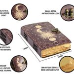 Sun & Moon Vintage Leather Journal for Men & Women 200 Pages of Antique Handmade Deckle Edge Vintage Paper, Leather Sketchbook, Drawing Journal, Printed leather Journal, Great Gift (7 x 5 Inch)