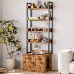 IRONCK Litter Box Enclosure with 4 Shelves and Doors, Indoor Cat House Furniture for Most of Litter Box, Vintage Brown