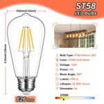 MAXvolador 6-Pack Vintage LED Edison Bulbs 40W Equivalent, Edison Light Bulb 450Lumens Soft Warm White 2700K, E26 Medium Base, 4W ST58 Antique LED Filament Bulbs, Non-Dimmable, Clear Glass Style