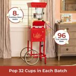Nostalgia Popcorn Maker Professional Cart – 8 Oz Kettle Makes Up to 32 Cups -Vintage Movie Theater Popcorn Machine with Interior Light – Measuring Spoons and Scoop – Home Theater Accessories – Red