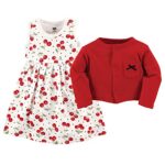 Hudson Baby Infant and Toddler Girl Cotton Dress and Cardigan Set Cherries, 0-3 Months