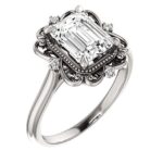 JEWELERYN 3 CT Emerald Cut VVS1 Colorless Moissanite Engagement Ring Set, Wedding/Bridal Ring Set, Sterling Silver Vintage Antique Anniversary Promise Ring Set Gift for Her (7.5)