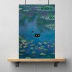Vintage Monet Canvas Wall Art Famous Oil Paintings Monets Water Lillies Black Cat Poster Funny Cat Floral Print Abstract Farmhouse Gallery Aesthetic Room Decor for Bedroom Bathroom 16x24in Unframed