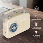 ByronStatics Portable Radio AM FM, Vintage Retro Radio with Built in Speakers, Best Reception and Longest Lasting, Power Plug or 1.5V AA Battery – Cream