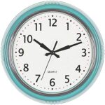 Bernhard Products Retro Wall Clock 9.5 Inch Blue Kitchen 50’s Vintage Design Round Silent Non Ticking Battery Operated Quality Quartz Clock (Robin Egg Blue)